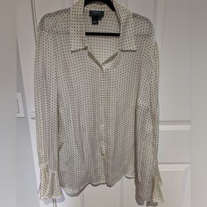 Ralph Lauren Cream and Black Polka Dot Blouse 100% silk sz 22